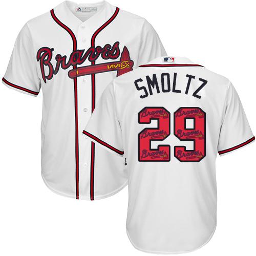 Braves #29 John Smoltz White Team Logo Fashion Stitched MLB Jersey - Click Image to Close